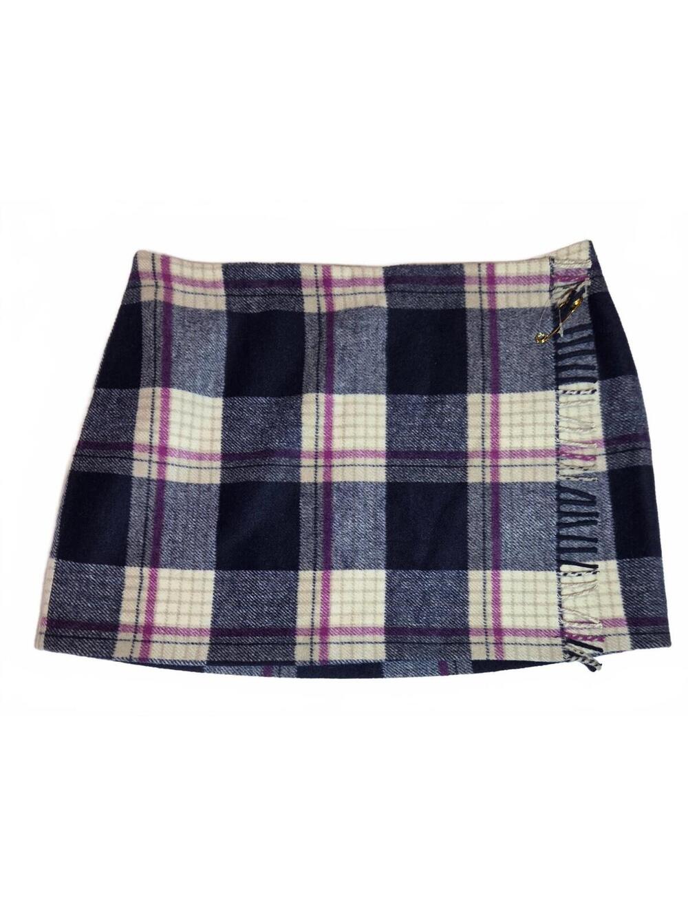 Victoria’s Secret PINK Plaid Wrap Mini Skirt L NWT Wool Blend Fringe Safety Pin